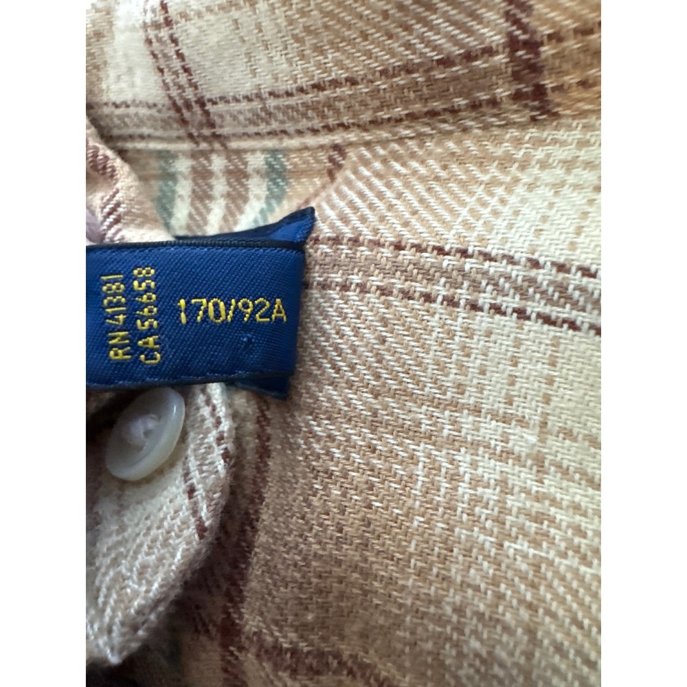 Ralph Lauren Mens Large Tan Brown Plaid Cotton Button Down Shirt Pony Logo - Picture 7 of 16